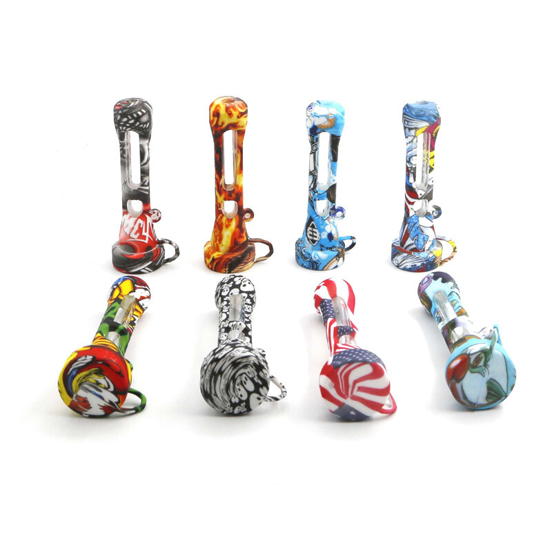 10pcs Bulk Pack Portable Capped Silicone Cigarette Pipe Randomized Printing