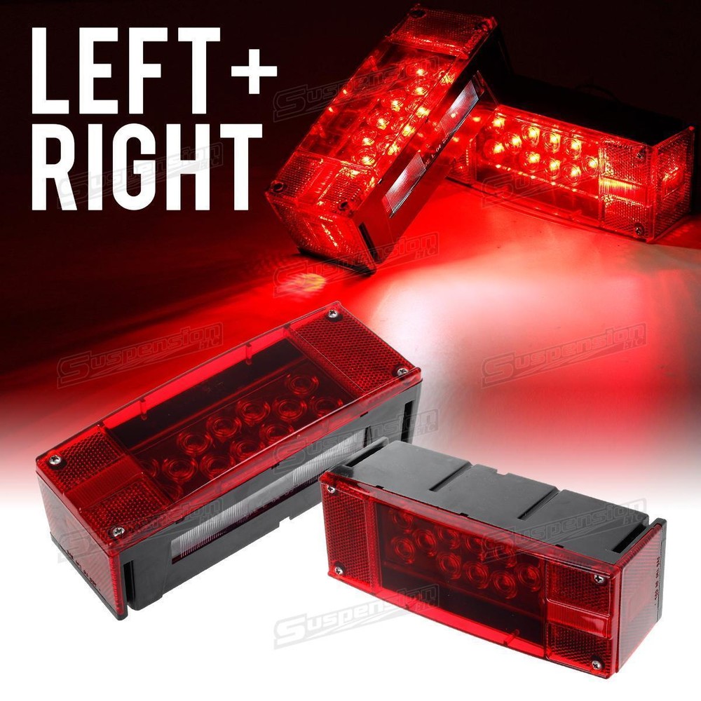 Left+Right LED Waterproof Red Trailer Boat Rectangle Stud Stop Turn Tail Lights
