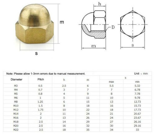 Brass Solid Hex Cap Nuts Hex Acorn Nut M3 M4 M5 M6 M8 M10 M12 M14 M16 Select