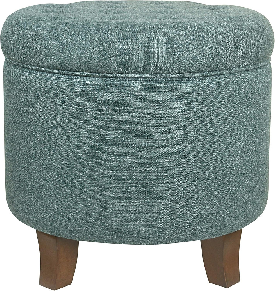 by Kinfine Fabric Upholstered round Storage Ottoman - Button Tufted Ottoman with