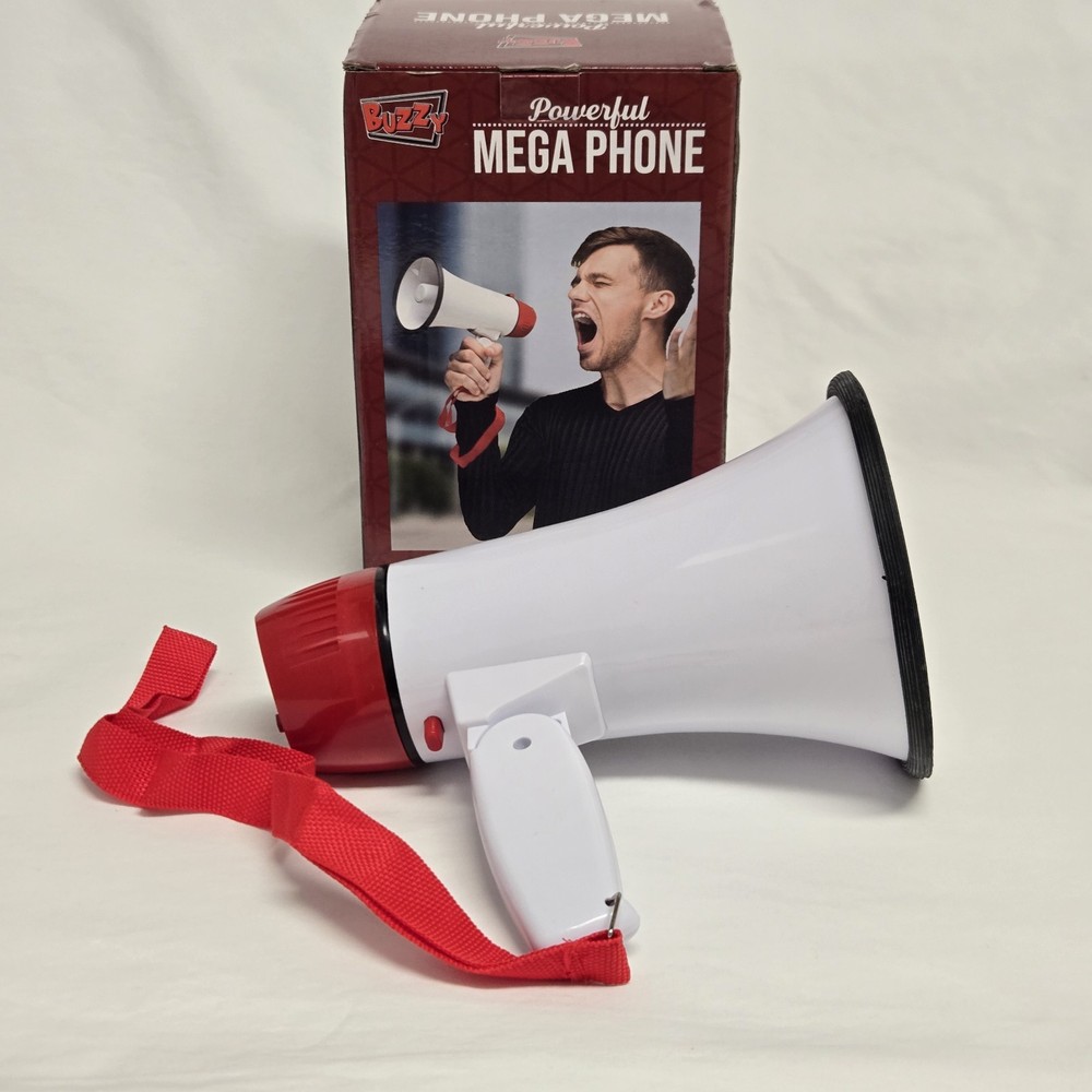 Electronic Megaphone Buzzy Red White Battery Operated With Box
