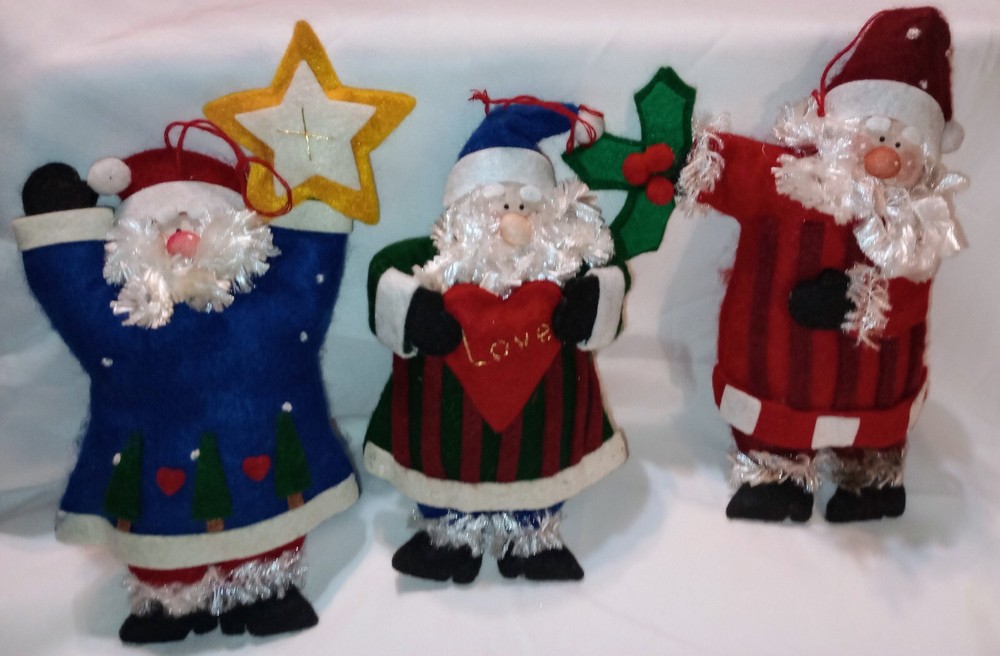 3 Cloth Santa Ornaments Christmas Decorations