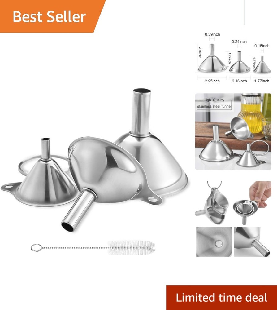 Large, Medium & Small Stainless Steel Funnels - Durable Kitchen Essential Set