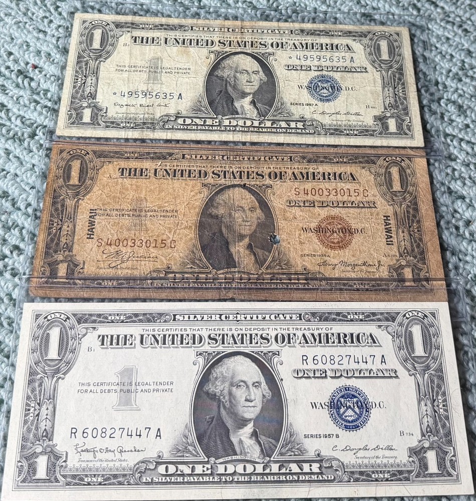 *US BILL STARTER SET* (3) SILVER CERTIFICATES INCLUDING HAWAII & 1957A STAR NOTE