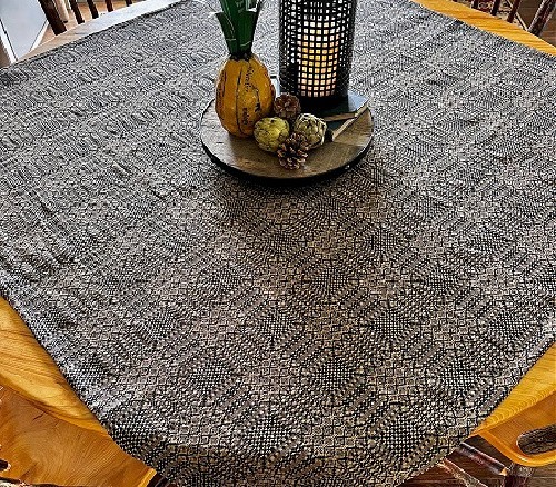 New Primitive TAN BLACK COVERLET TABLE SQUARE Tablecloth Topper 34"