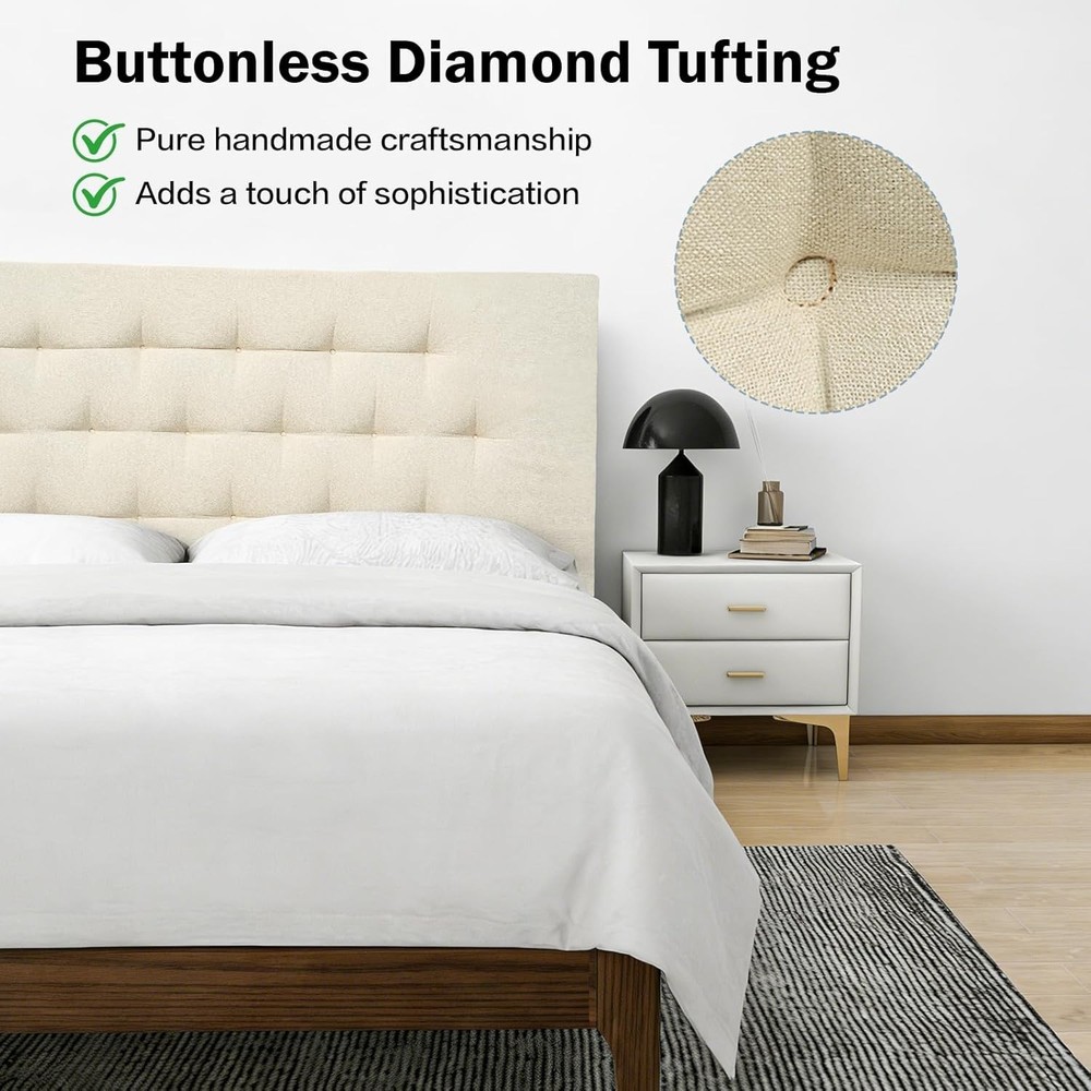 No-Tools Needed Queen Upholstered Headboard with Diamond Tufted Design in Beige