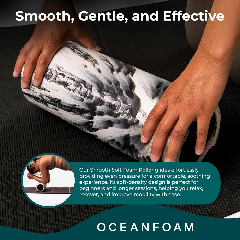 Smooth Soft Foam Roller (Black Marbled) - Beginner, Travel Sized Low Density ...