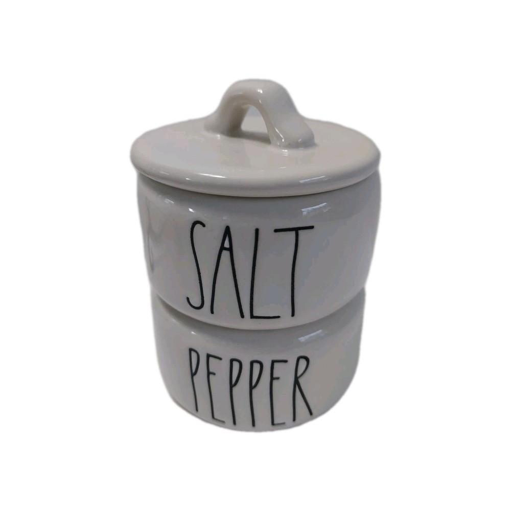 Rae Dunn  Pinch Salt & Pepper Ceramic Stackable Container, 2" x 3" each