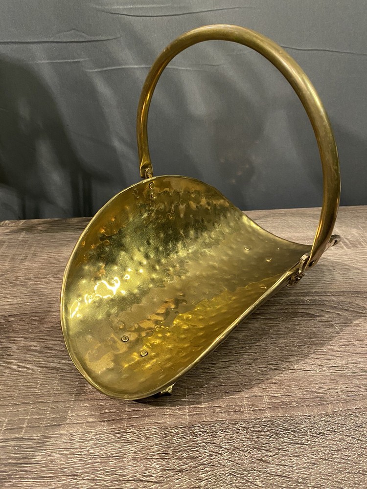 Vintage Hammered Brass Footed Basket with Handle