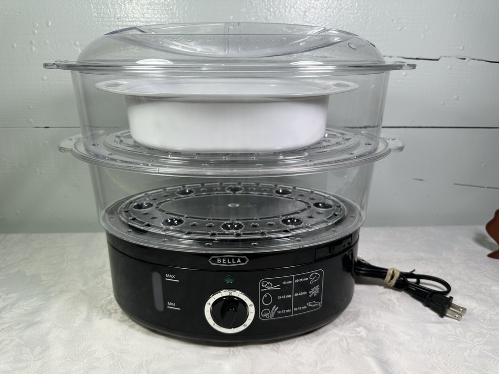 BELLA Two Tier Food Steamer with Dishwasher Safe Lids and Stackable Baskets