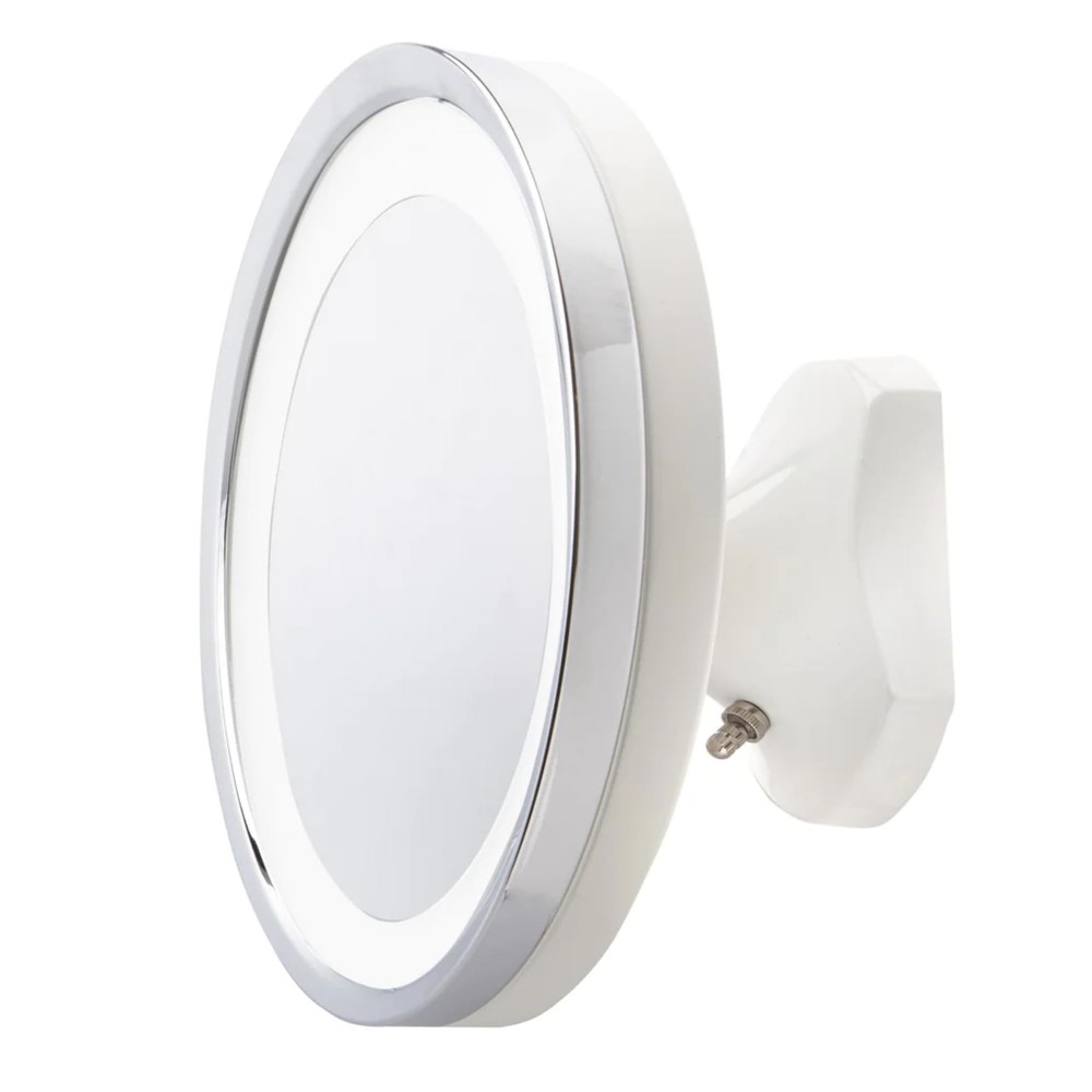 Wall Mounted White/Chrome Finish Makeup Mirror with Light – 5X Magnification ...