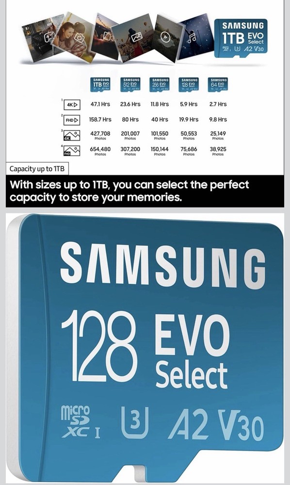 Samsung EVO Select microSD Memory Card + Adapter, 128GB