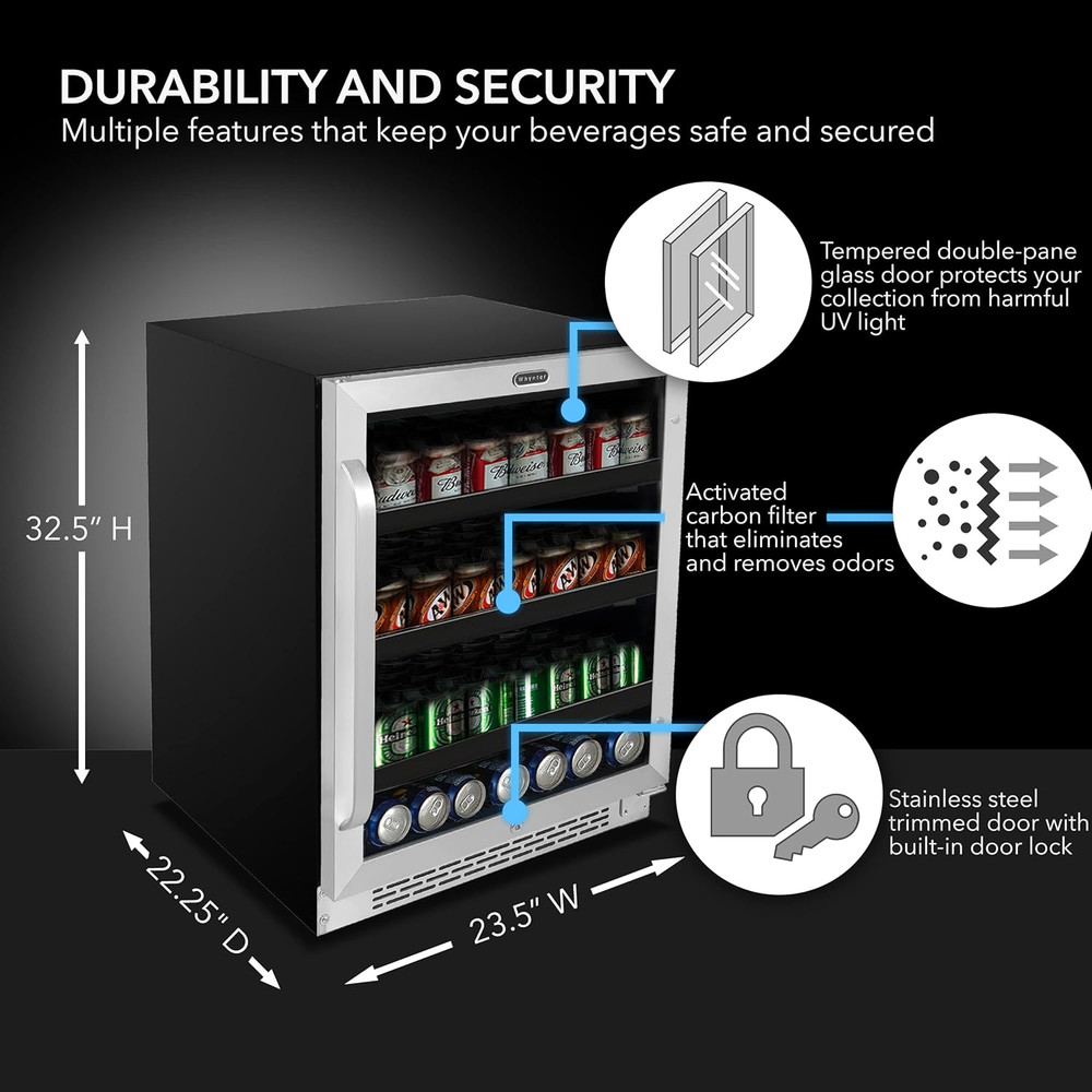 Stainless Steel 182 Can Beverage Refrigerator with Lock & Digital Control