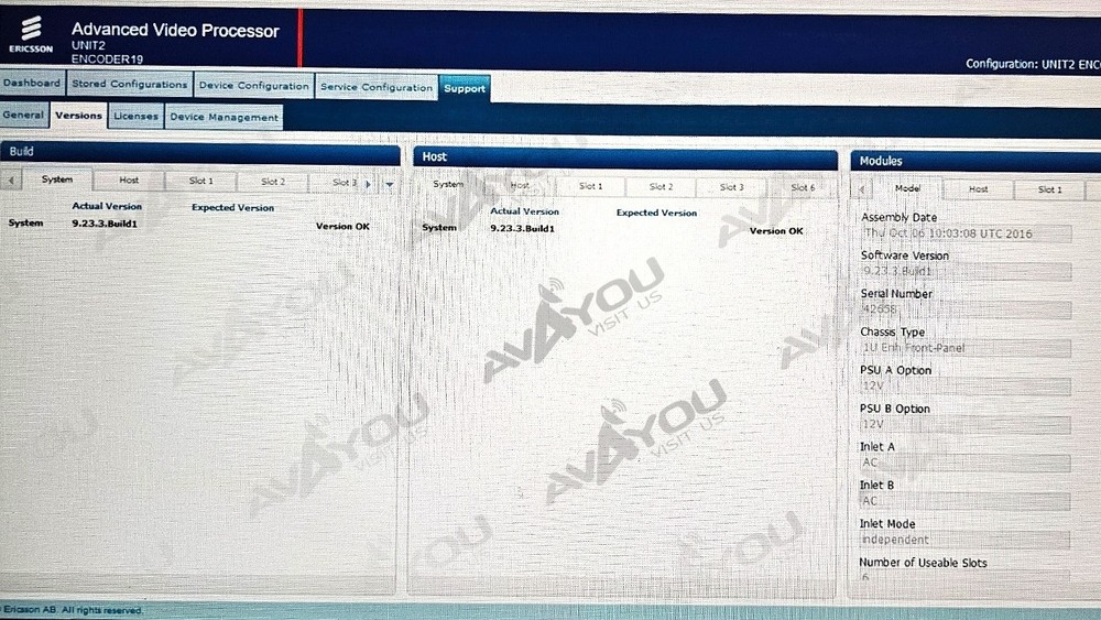 Ericsson AVP-4000 Encoder Modulator HD MPEG4 L- BAND ASI EI9001 AVP