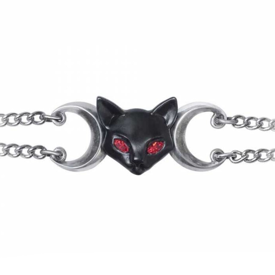 TRIPLE MOON BLACK CAT BRACELET Alchemy Gothic Worshipping Bastet Egyptian +POUCH