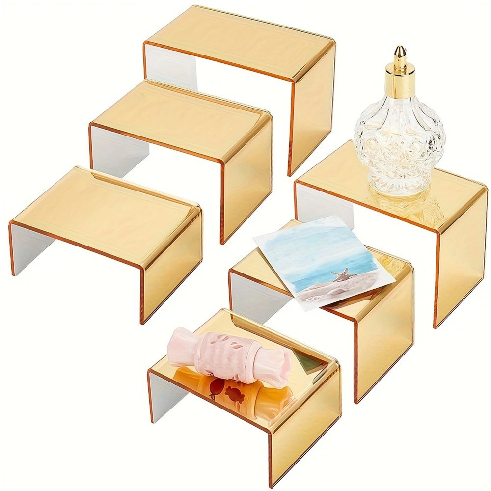 6pcs Acrylic Display Stand Riser 3 Sizes Storage Rack for Tabletop