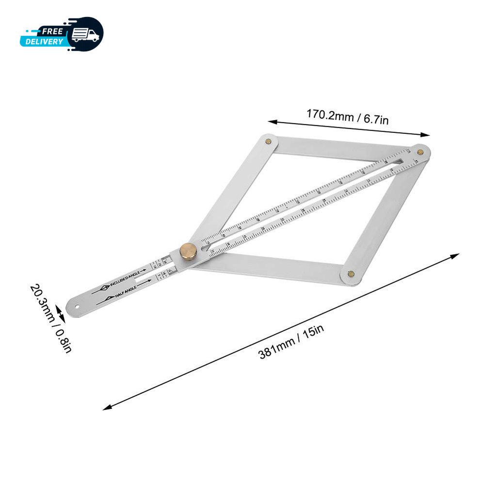 Corner Angle Finder, 4 Fold Diagonal Square Ruler, 0-170° Angle Corner Ruler
