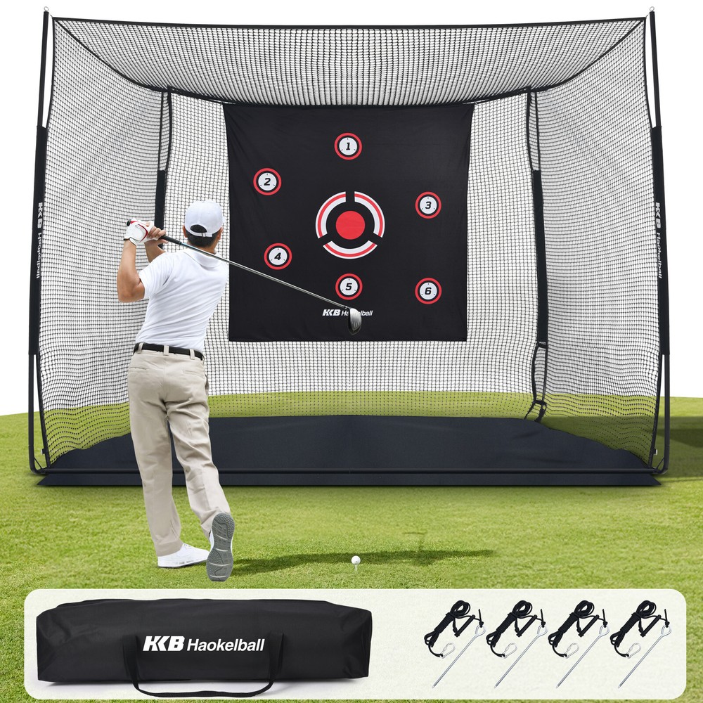 10x8x6ft Golf Training Hitting Cage Golf Practice Net w/Target Cloth Steel Frame