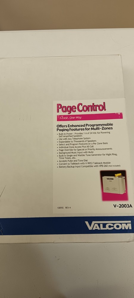 VALCOM V-2003A, Page control, 3 zone, one way all call