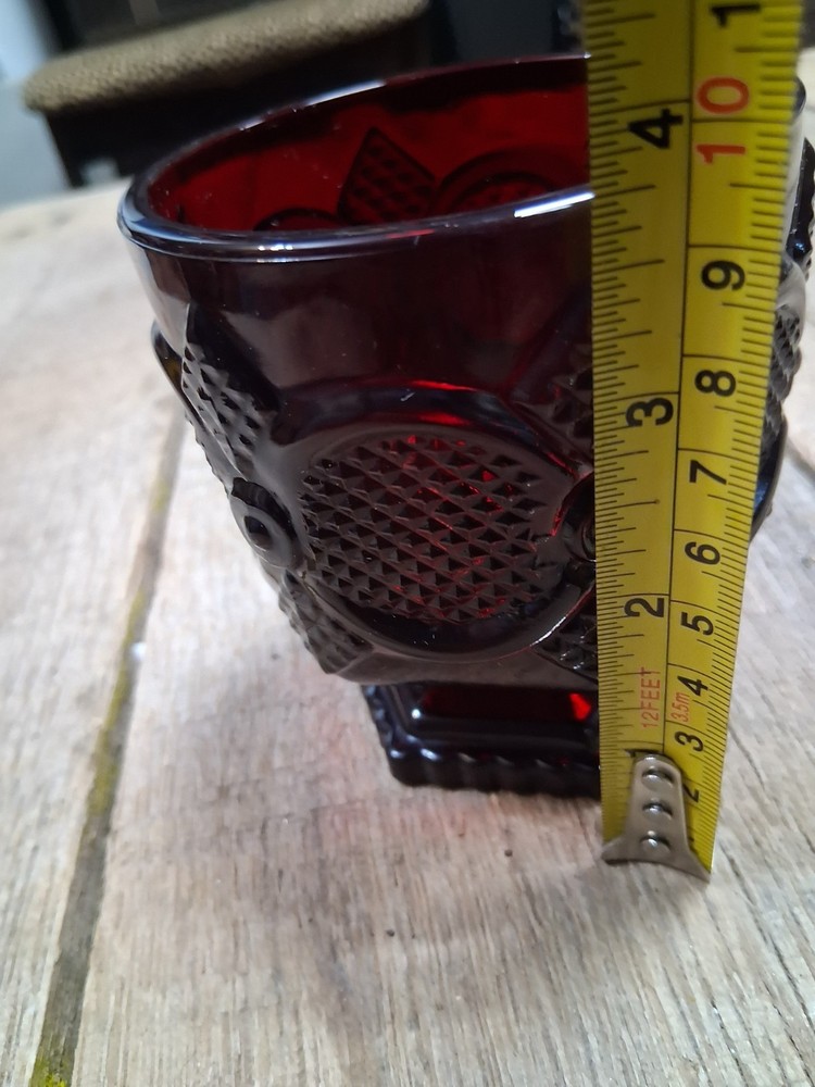 Ruby Red Pressed Glass Sugar Bowl (Open) with Button & Diamond Panels