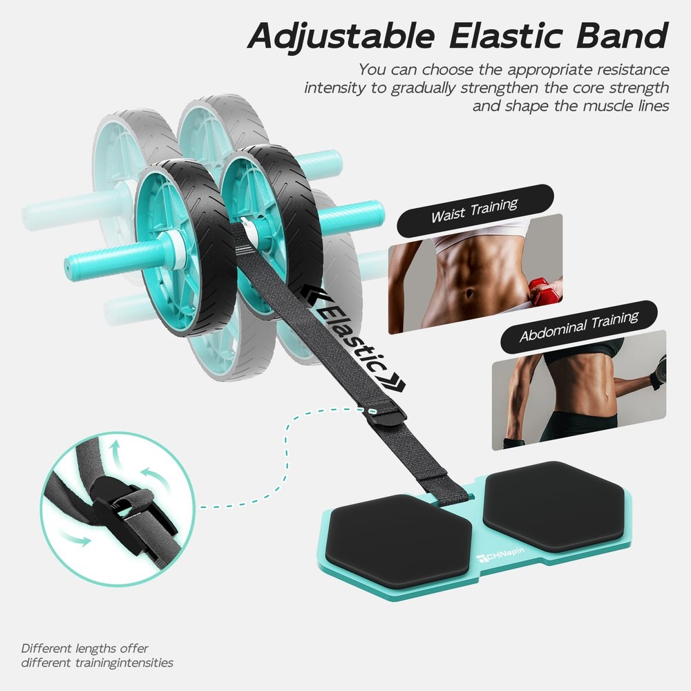 Double-Wheel Ab Roller for Core Training – Rebound Design with Adjustable Ela...
