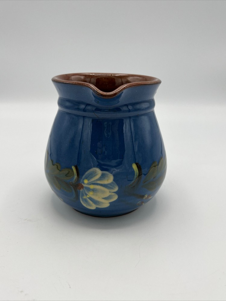 Blue Floral Rustic Glazed Terracotta 4 1/2” Pitcher