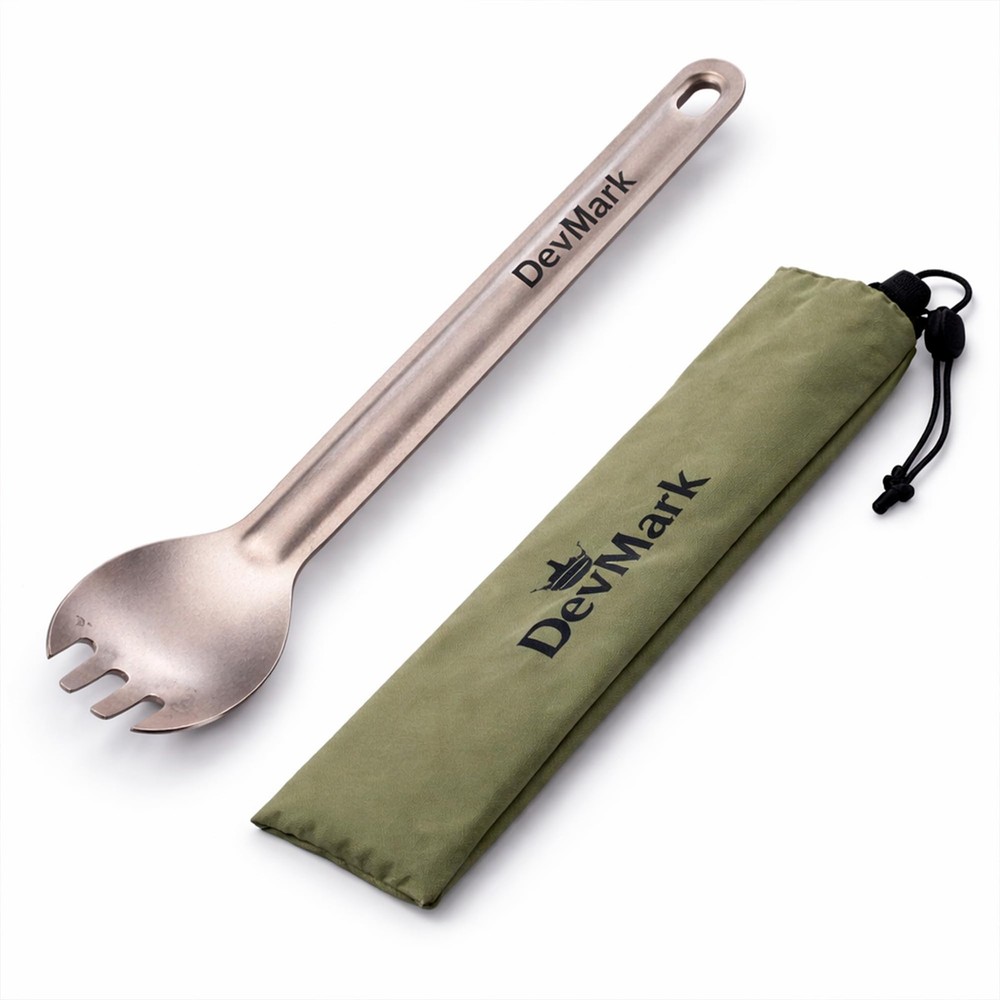 DevMark Titanium Long Handle Spork Ultralight Camping Spoon Fork, Silver