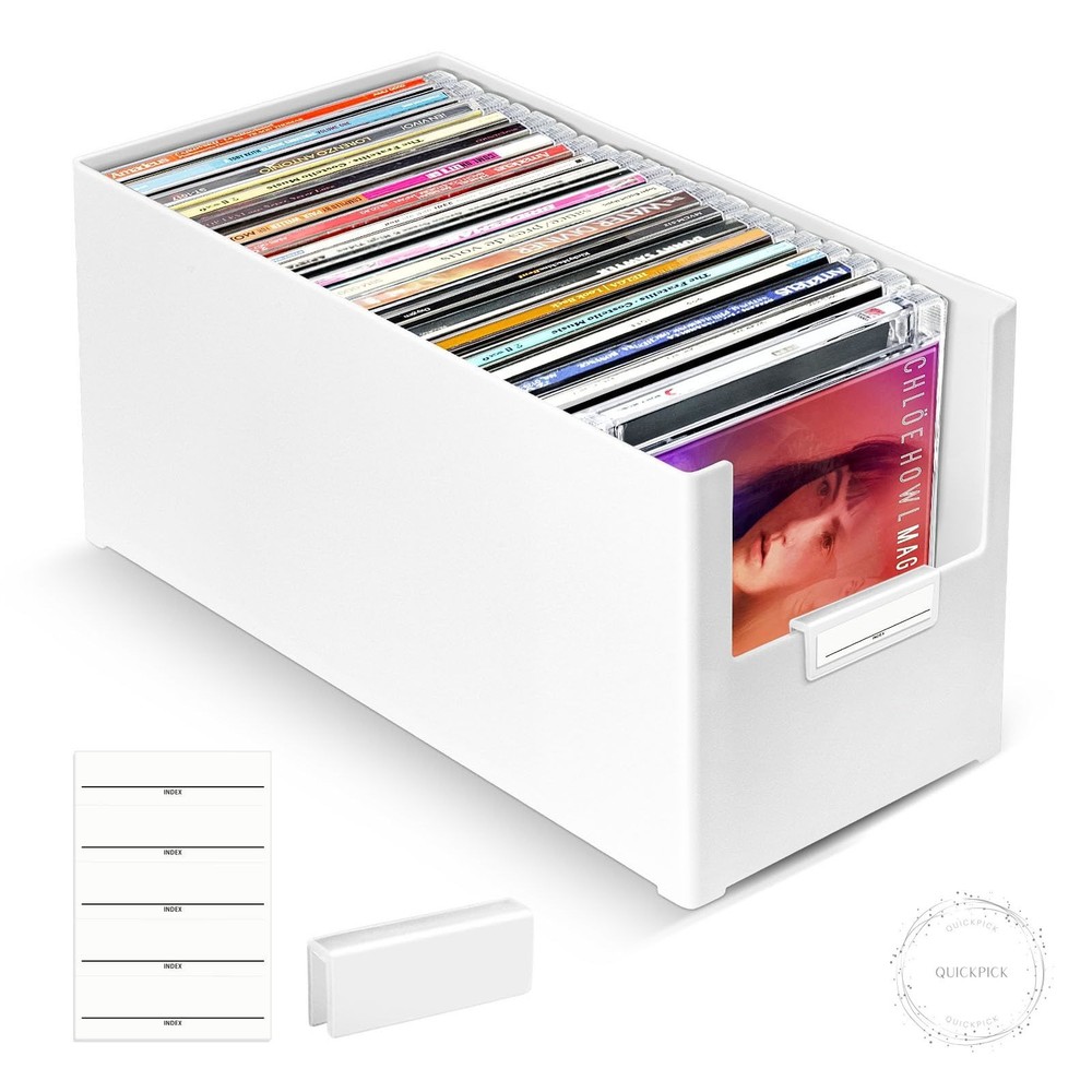 CD Storage Box, Stackable Plastic CD Organizer Hold Up to 25 CDs CD Storage Case