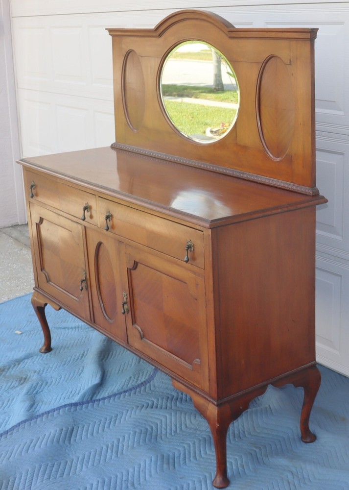 Antique Oak Sideboard Buffet / Server with beveled mirror