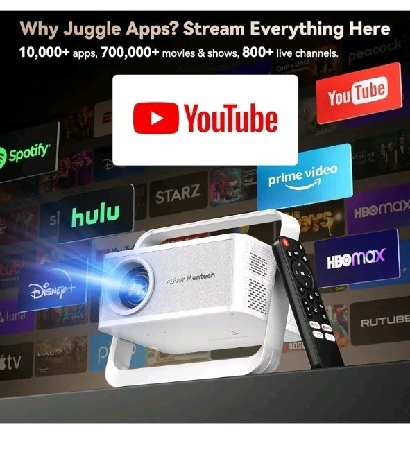 Aubor Mentech Projector with WiFi and Bluetooth