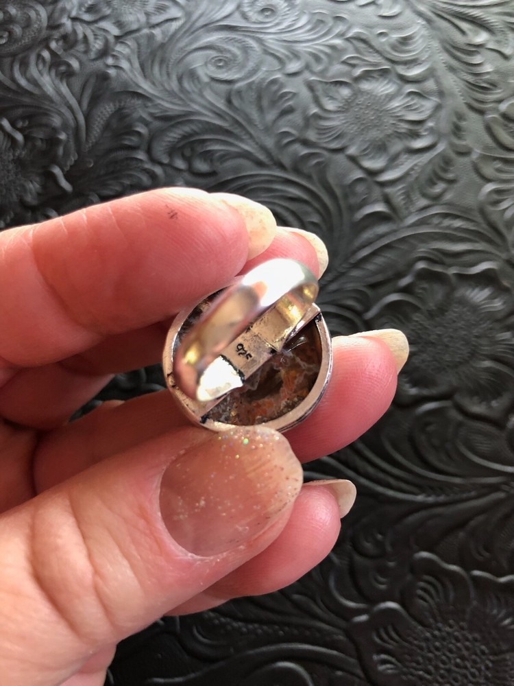 Red Agate Round Ring Shadow Bezel Size 6.5 Artisan Handmade