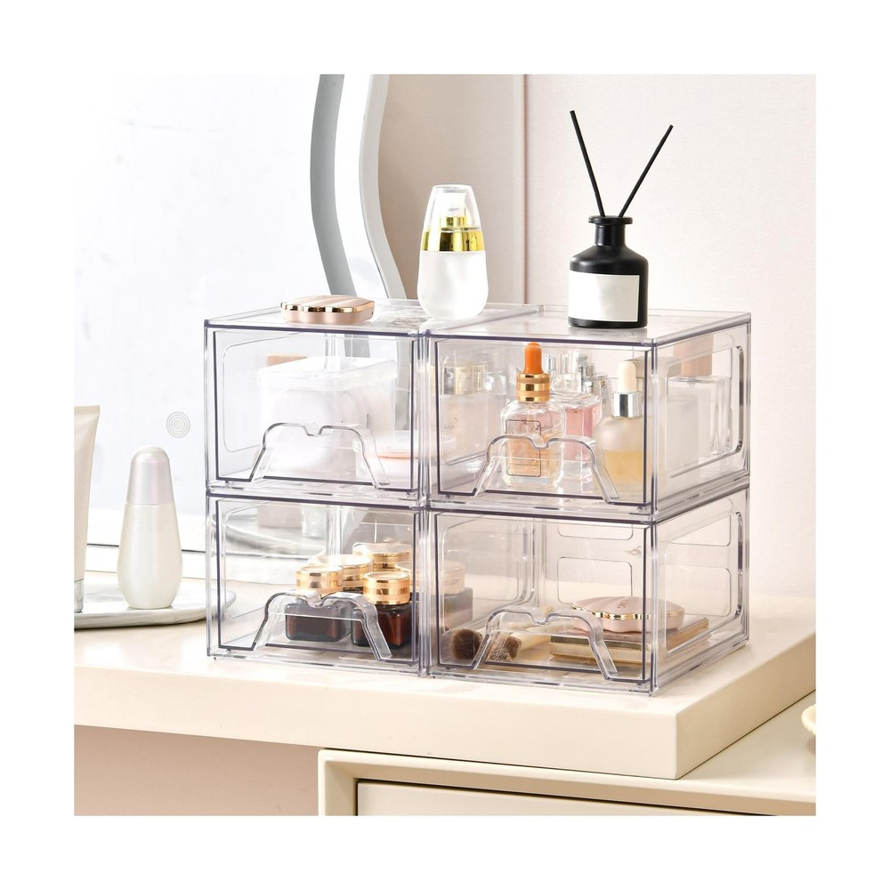 6 Pack Stackable Makeup Organizer, 4.4'' Tall Acrylic Bathroom ... FAST USA SHIP