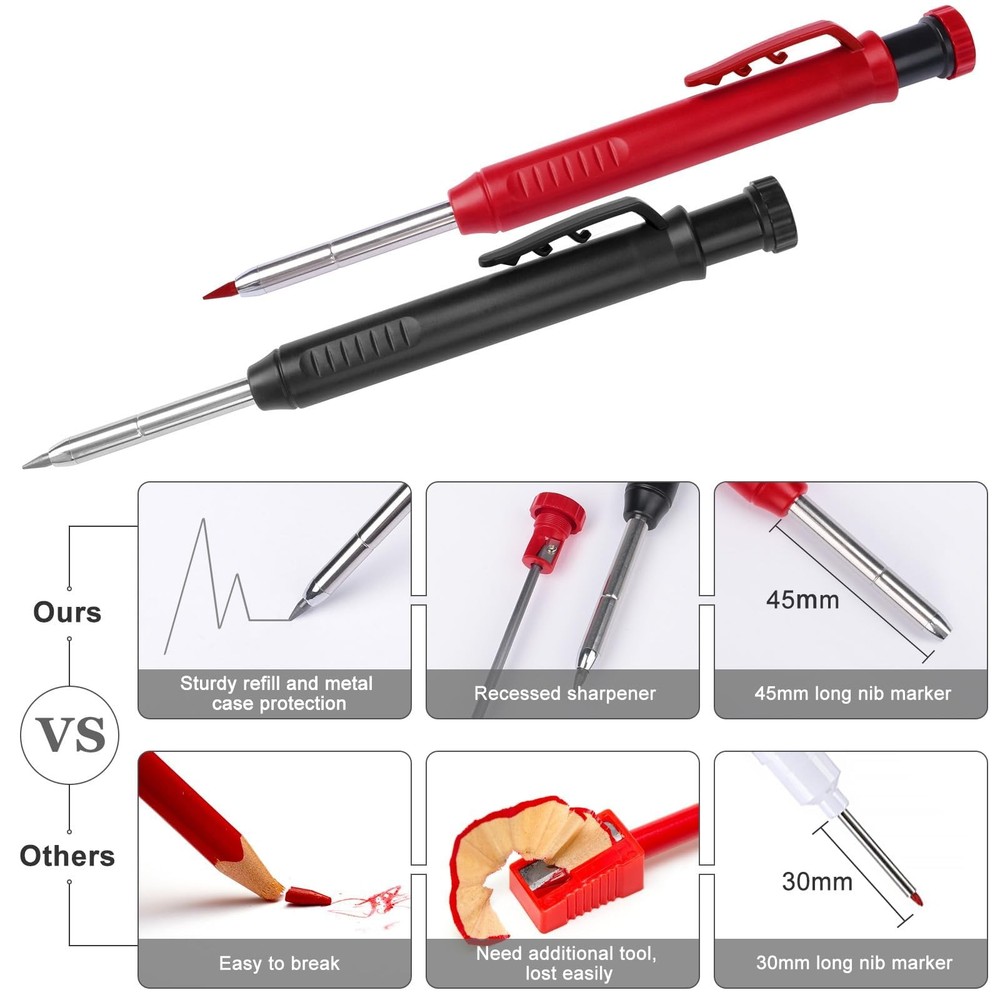 2 Pack Carpenter Mechanical Pencils with 12 Refills and Built-in Sharpener