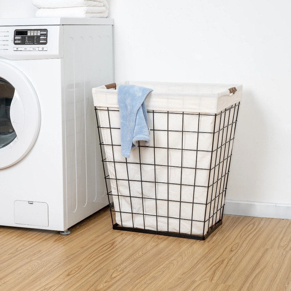 (2 pack)75L Rectangular Steel Wire Laundry Hamper with Removable Liner, Adult