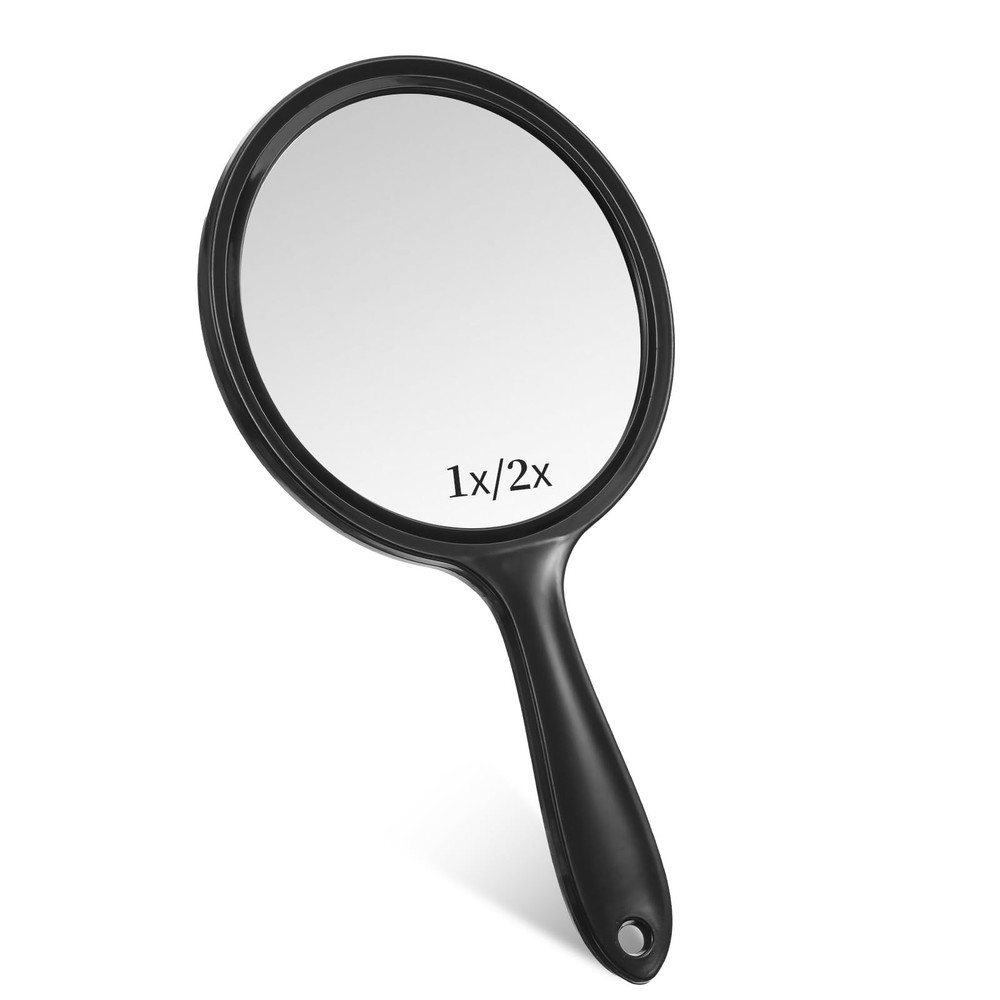 Handheld Mirror with Handle, Black Double-Sided 2X 1X Hand Held Mirror, Handh...