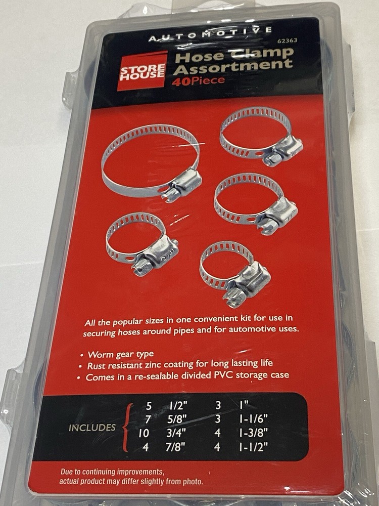 NEW-48 PIECE~AUTO HOSE CLAMP ASSORTMENT~8-DIFFERENT SIZES/PLASTIC STORAGE CASE