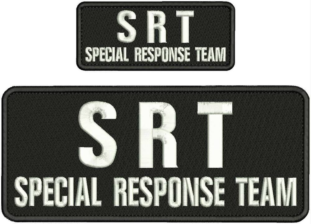 S R T/SPECIAL/RESPONSE/TEAM EMB PATCH 4X10 AND 2X5 hook on back white ON BLACK