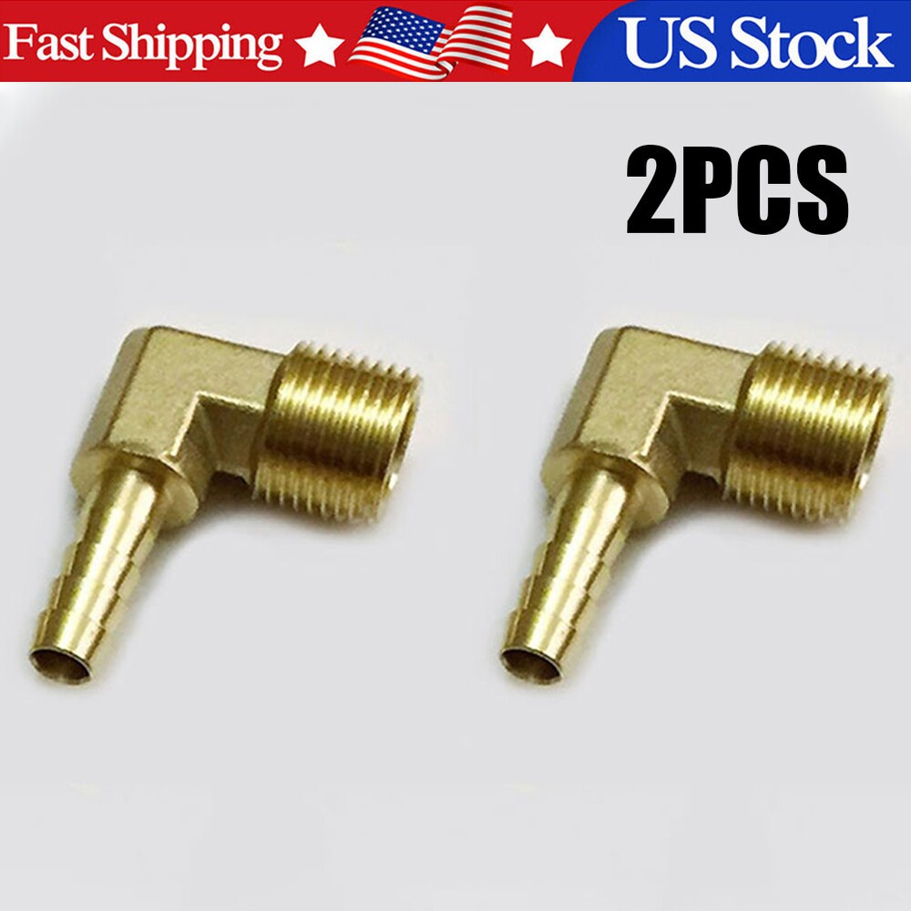 (2 Pieces)  Brass Barb Fitting Male Elbow 90 Degree 3/8" NPT* 5/16" Hose ID NEW