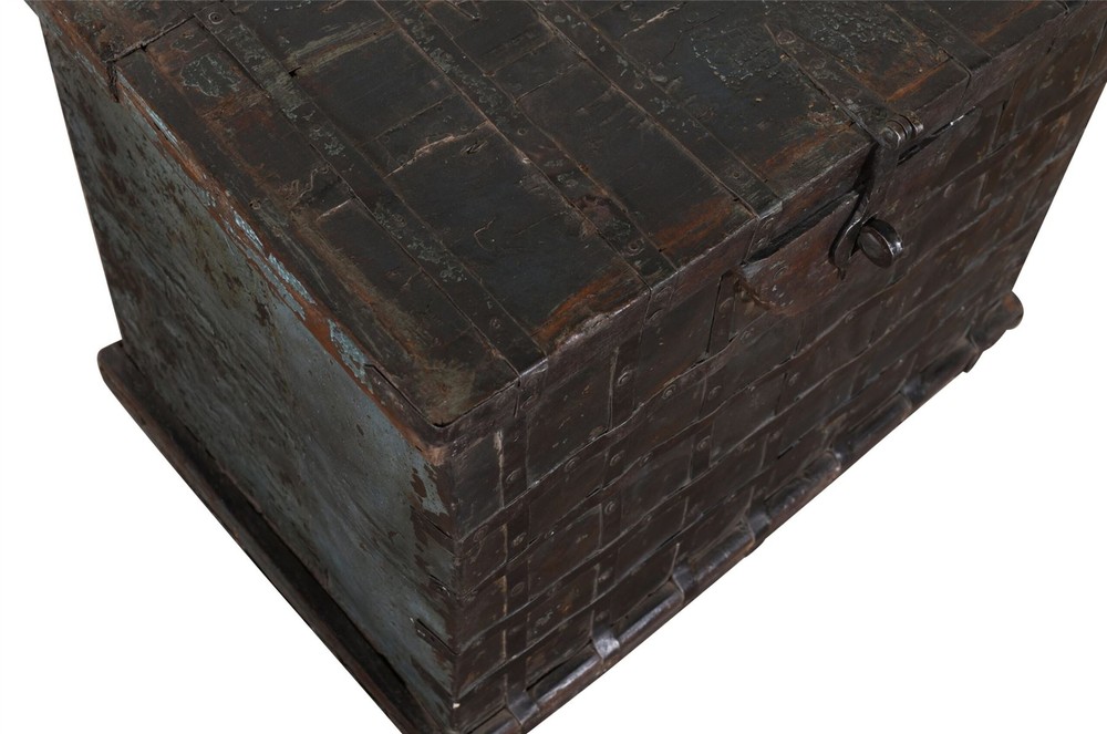 Antique Indian Teak Wood Pitara Dowry Chest