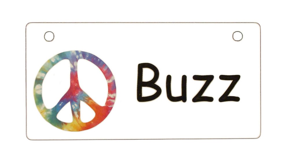 Tie Dye Peace Sign Personalized 5" x 2.5" Dog Crate Tag