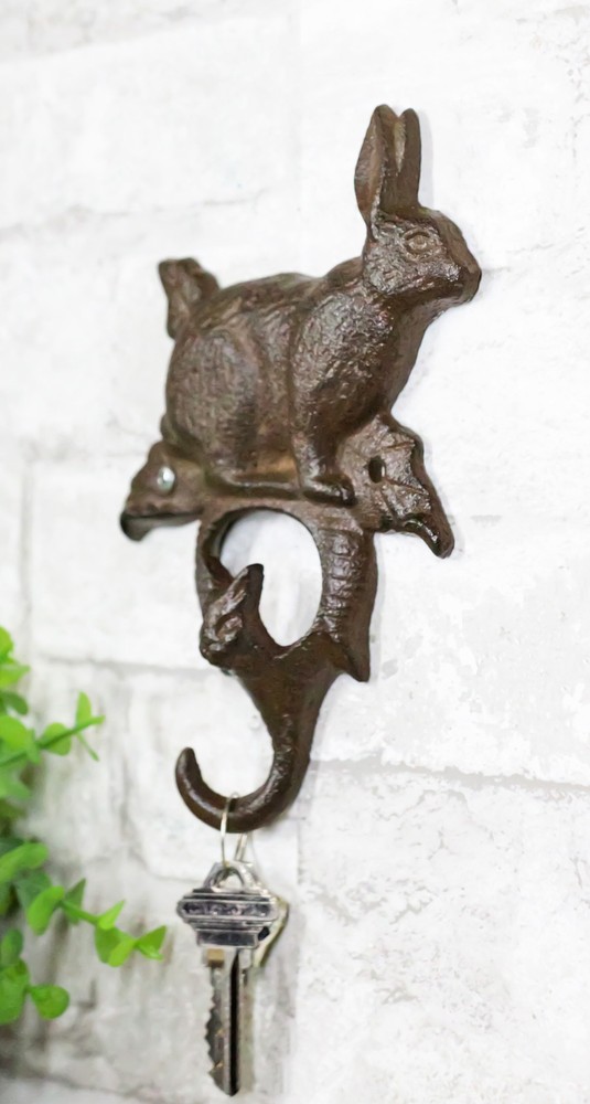 Pack of 2 Rustic Cast Iron Cottage Bunny Brer Rabbit Hare Wall Decor Key Hooks