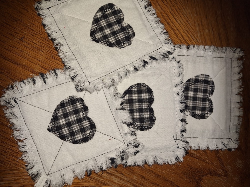 Handmade Homespun Fabric Coaster Primitive Country Rag Style Set/4each #1027