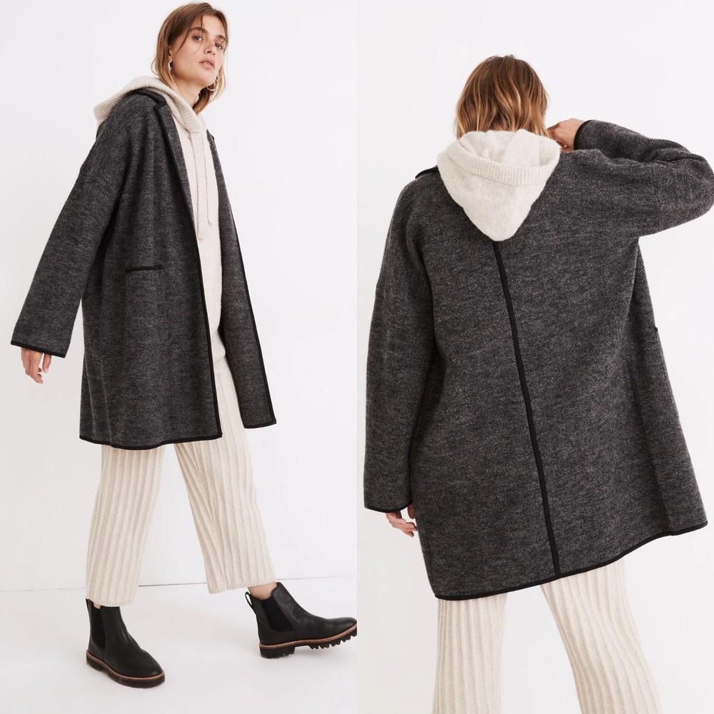 Madewell Black Herringbone Courton Open Front Sweater Coat Size Small