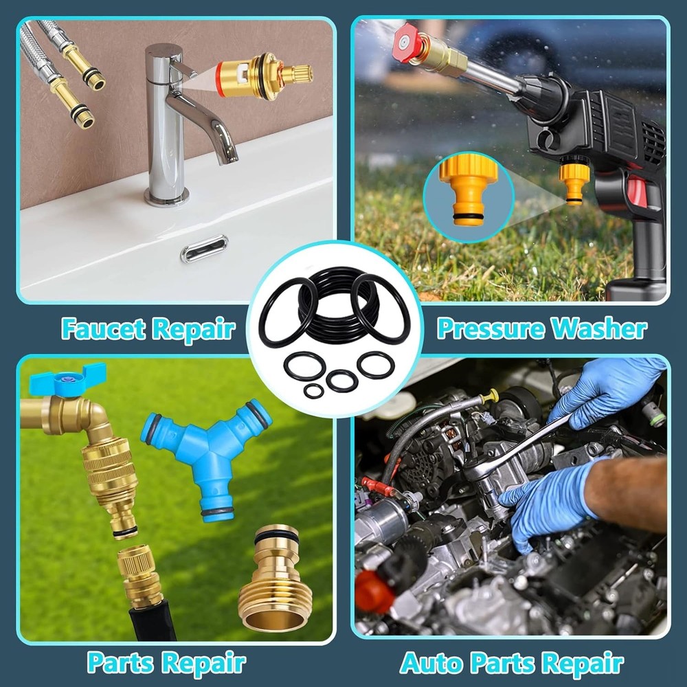 KEZE 1200 Pcs 24 Size Universal Rubber O-Ring Assortment Kit with black