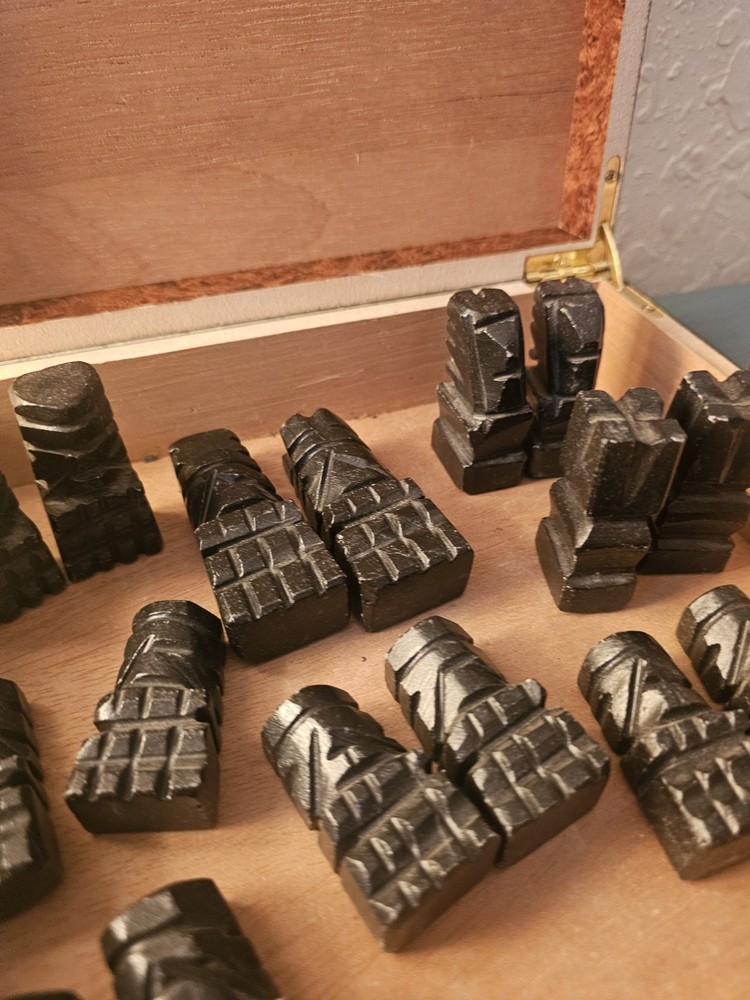 Vintage & Complete Marble & Onyx AztecStyle Chess Pieces In Original...
