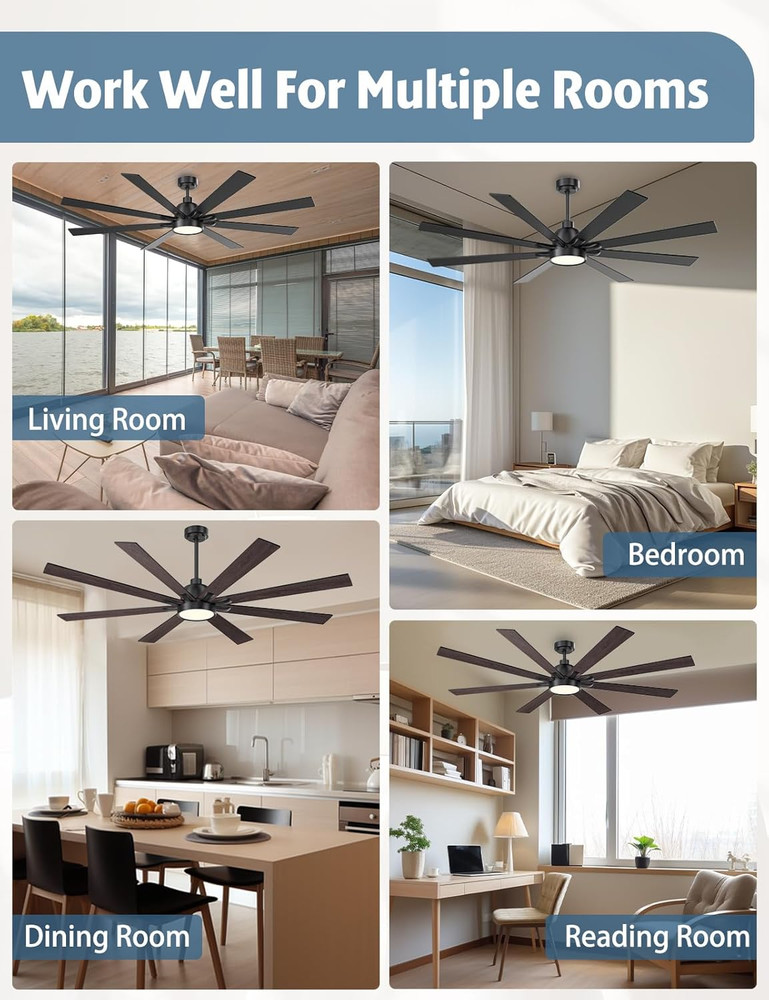 62" Modern Ceiling Fan with Lights & Remote - Quiet DC Motor, Dimmable LED