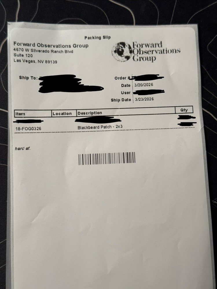 AUTHENTIC Forward Observations Group FOG Blackbeard Queen Anns Revenge Patch NEW