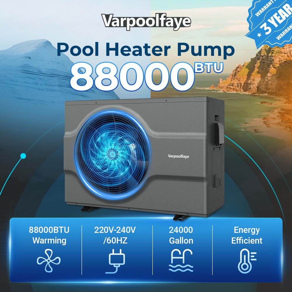 Smart Wifi Pool Heat Pump 88000 BTU for Above Ground Pools 24000 Gal Efficient
