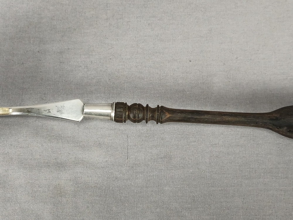 Early 19th Century German 12 Loth Silver Turned Wood Handle Ladle Schultz Maker