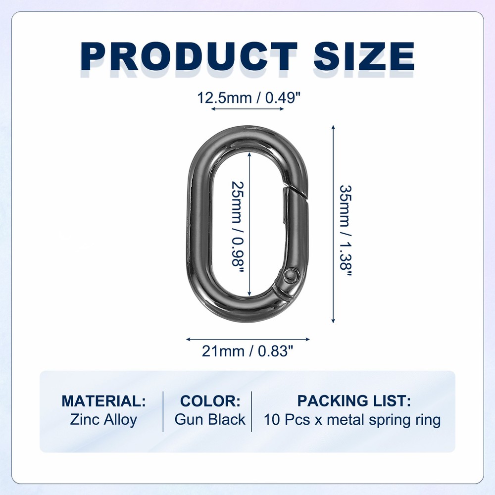 10 Pcs 35mm Oval Shaped Spring Snap Keychain Clip for Purses Black